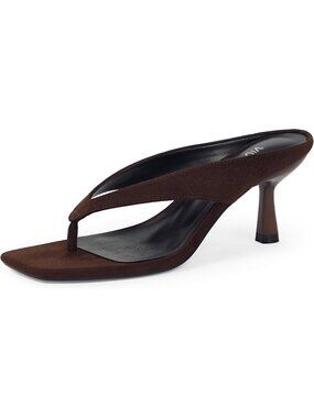 Women's Suede Chocolate Square Open Toe Low Kitten Heel Flip Flop Slip On Shoes